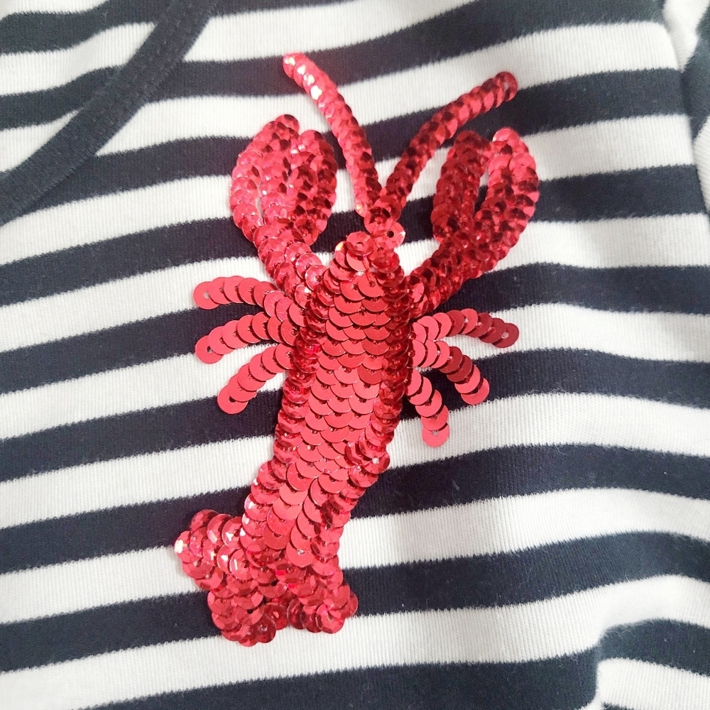 Quacker Factory Lobster Sequin Nautical Striped Top Women Size Large 3/4 Sleeve - Picture 7 of 12